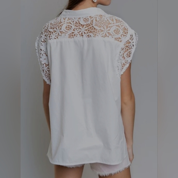 POL Upper Lace Detailed White Blouse. NWOT. SZ S - Picture 4 of 6